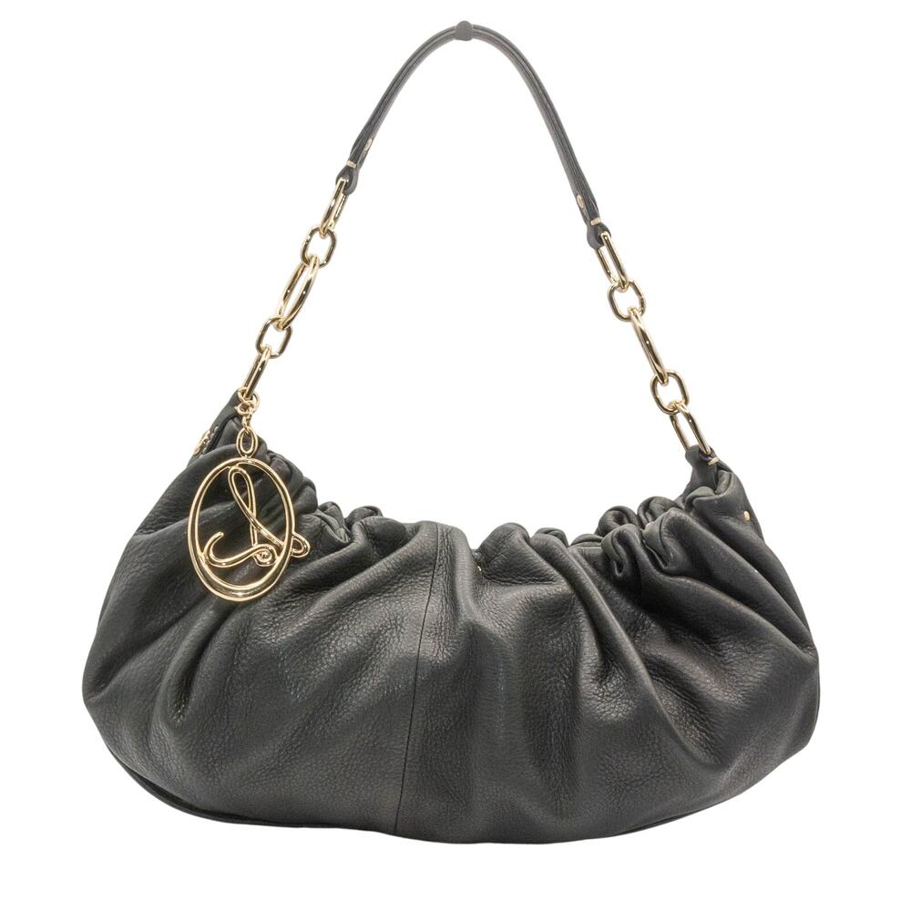 LAUNDRY by Shelli Segal Black Leather Ruched Slouchy Y2K Hobo Bag Boho Indie